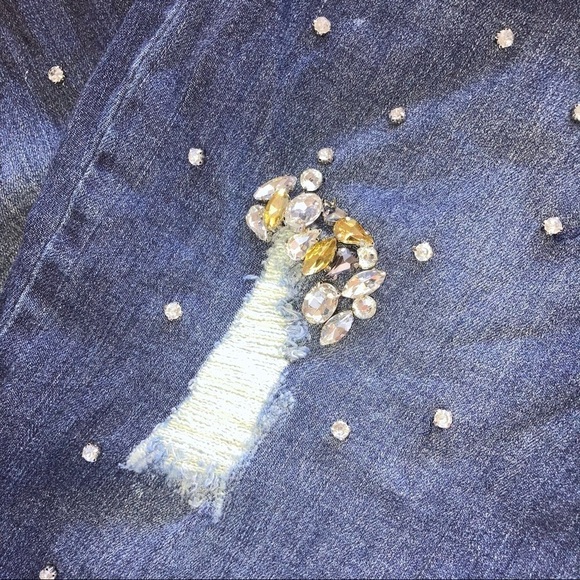 Inc Boyfriend Distress Crystal Crop Womens Jeans 10 Blue - Picture 5 of 12